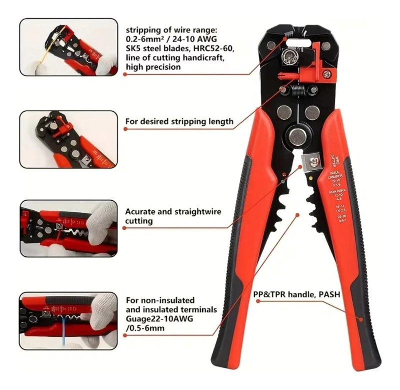 PELACABLES Y CRIMPADORA PLEGABLE ROJO - 8