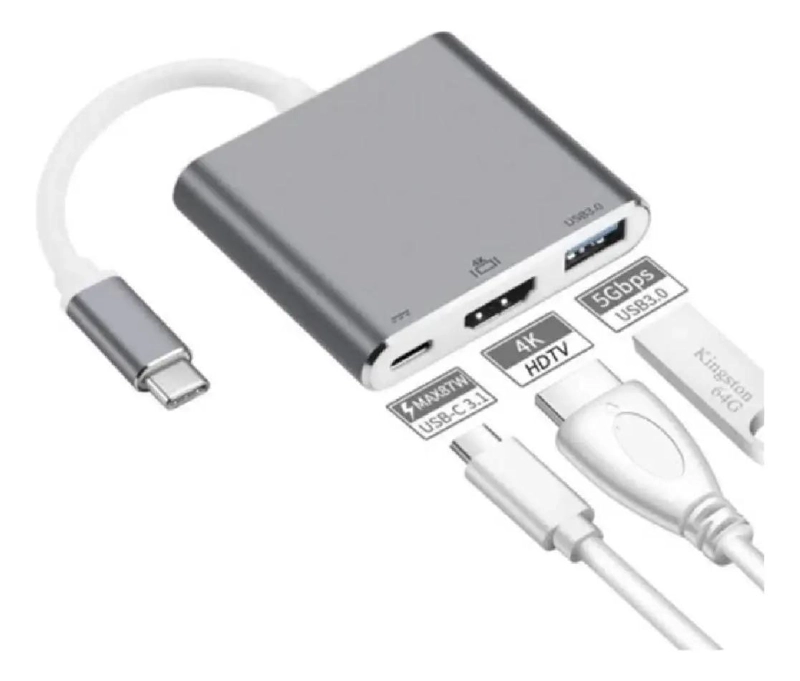HUB 3 EN 1 TIPO C A HDMI Y USB 3.0 COLOR GRIS - 3