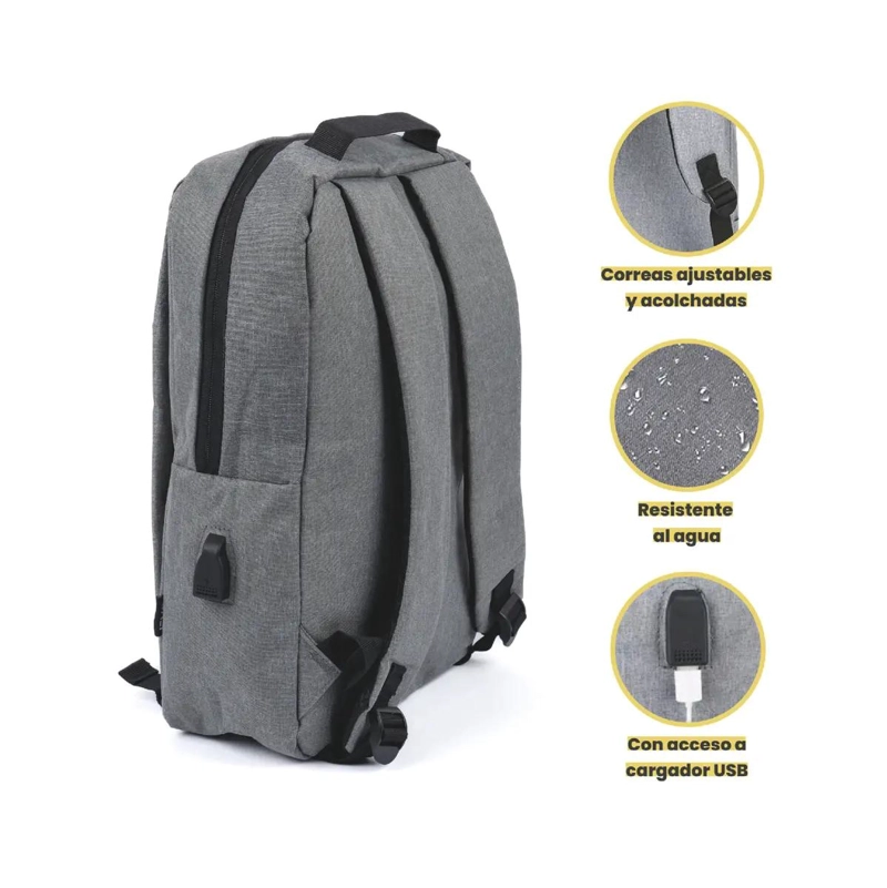 MOCHILA PARA NOTEBOOK 15' CON PUERTO USB GRIS - 3
