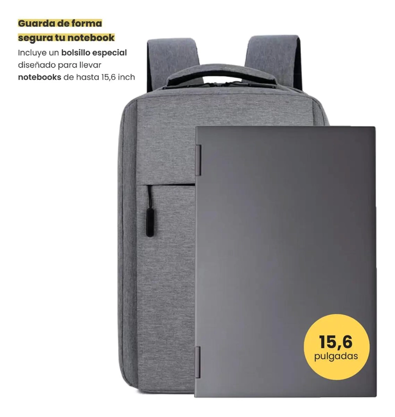 MOCHILA PARA NOTEBOOK 15' CON PUERTO USB GRIS - 4
