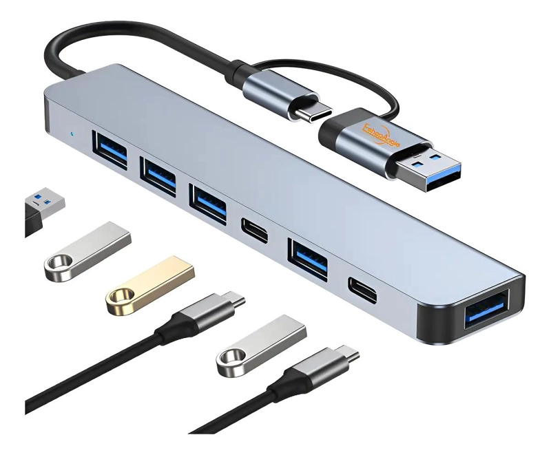 HUB ADAPTADOR USB TIPO C 8 EN 2 PARA MAC Y WINDOWS - 1
