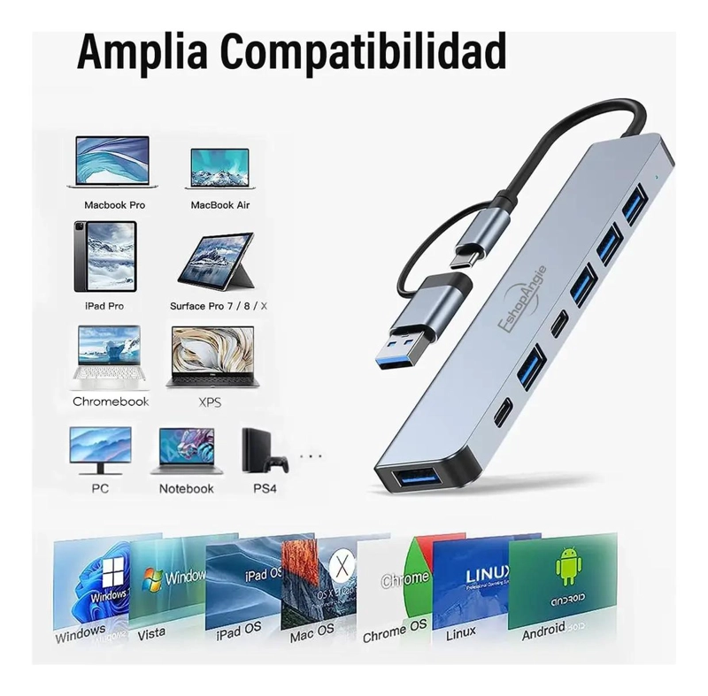 HUB ADAPTADOR USB TIPO C 8 EN 2 PARA MAC Y WINDOWS - 2