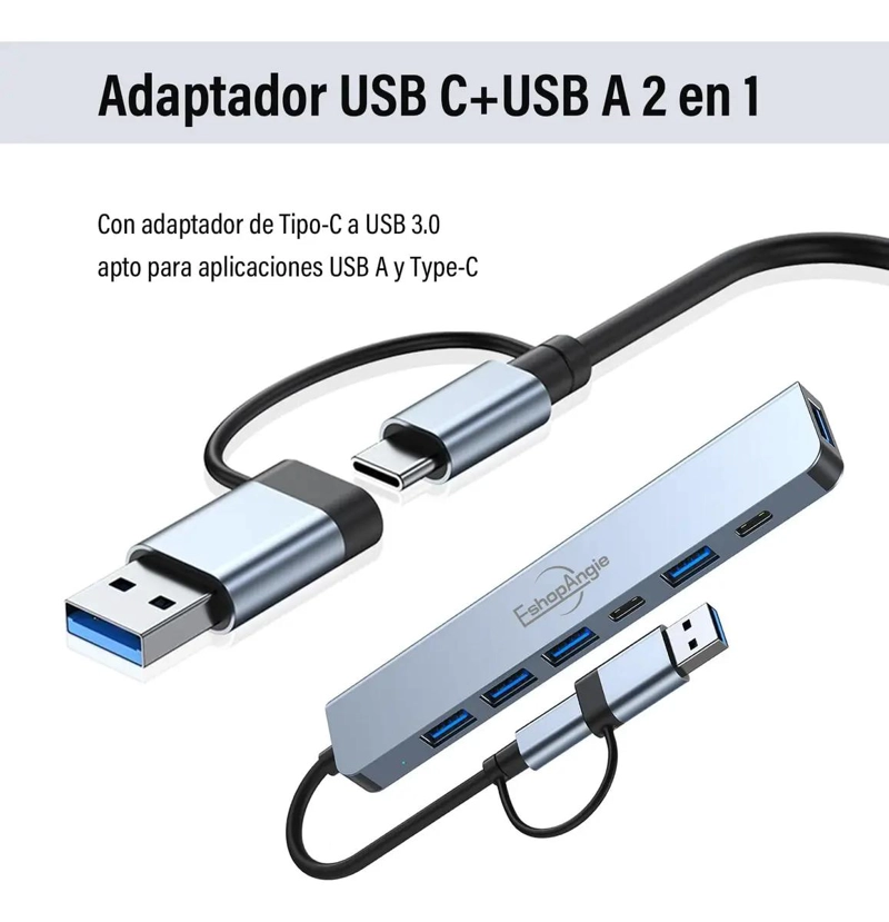 HUB ADAPTADOR USB TIPO C 8 EN 2 PARA MAC Y WINDOWS - 3