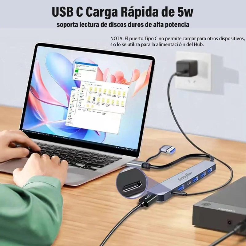 HUB ADAPTADOR USB TIPO C 8 EN 2 PARA MAC Y WINDOWS - 4