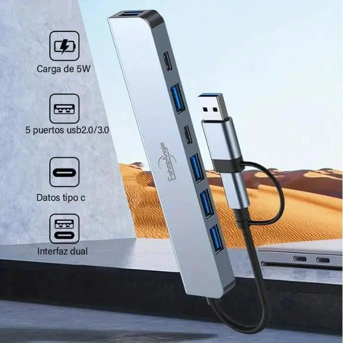 HUB ADAPTADOR USB TIPO C 8 EN 2 PARA MAC Y WINDOWS - 5
