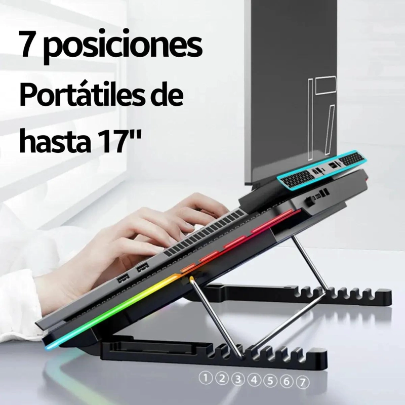BASE VENTILADOR PORTATIL PARA NOTEBOOK CON RGB Y 2 USB - 2