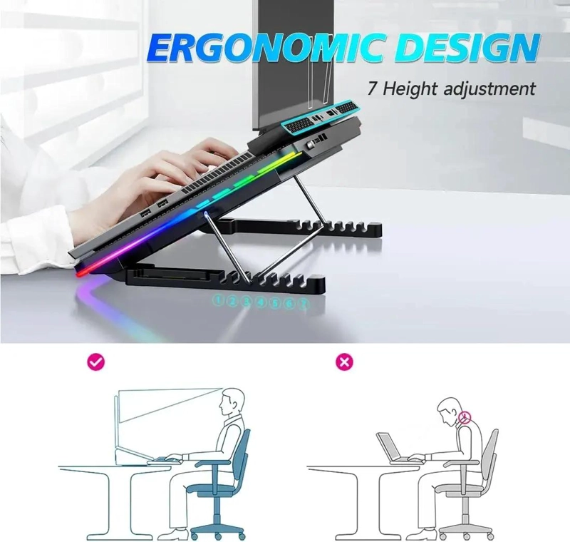BASE VENTILADOR PORTATIL PARA NOTEBOOK CON RGB Y 2 USB - 4