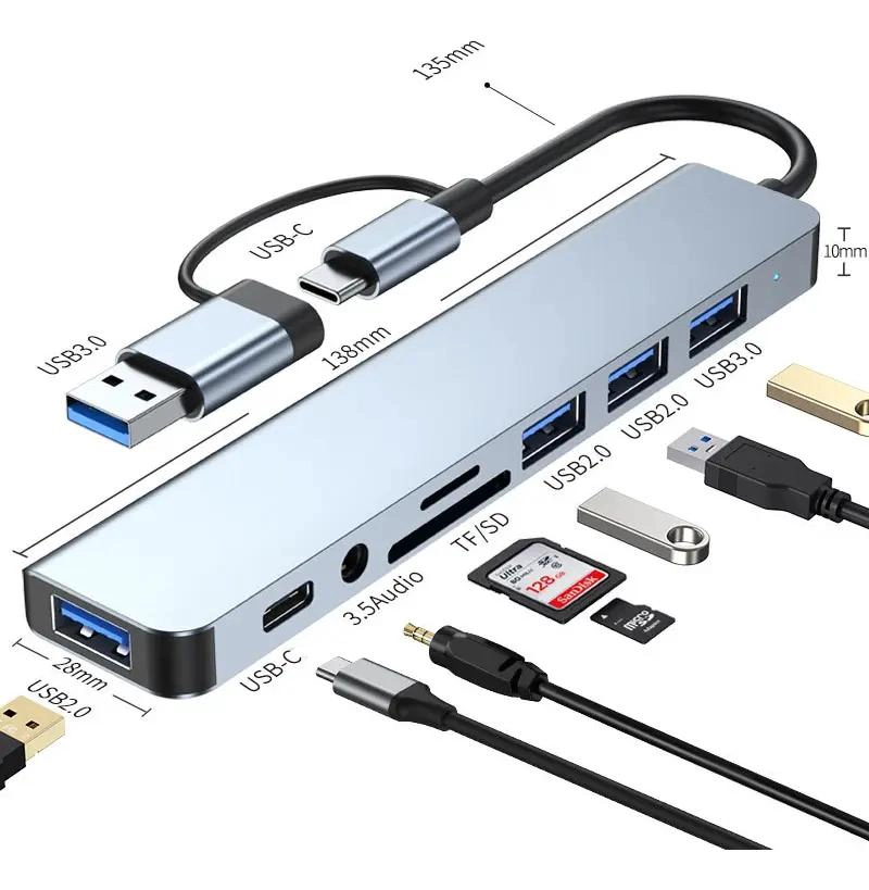 HUB ADAPTADOR USB TIPO C 8 EN 2 PARA MAC Y WINDOWS - 2