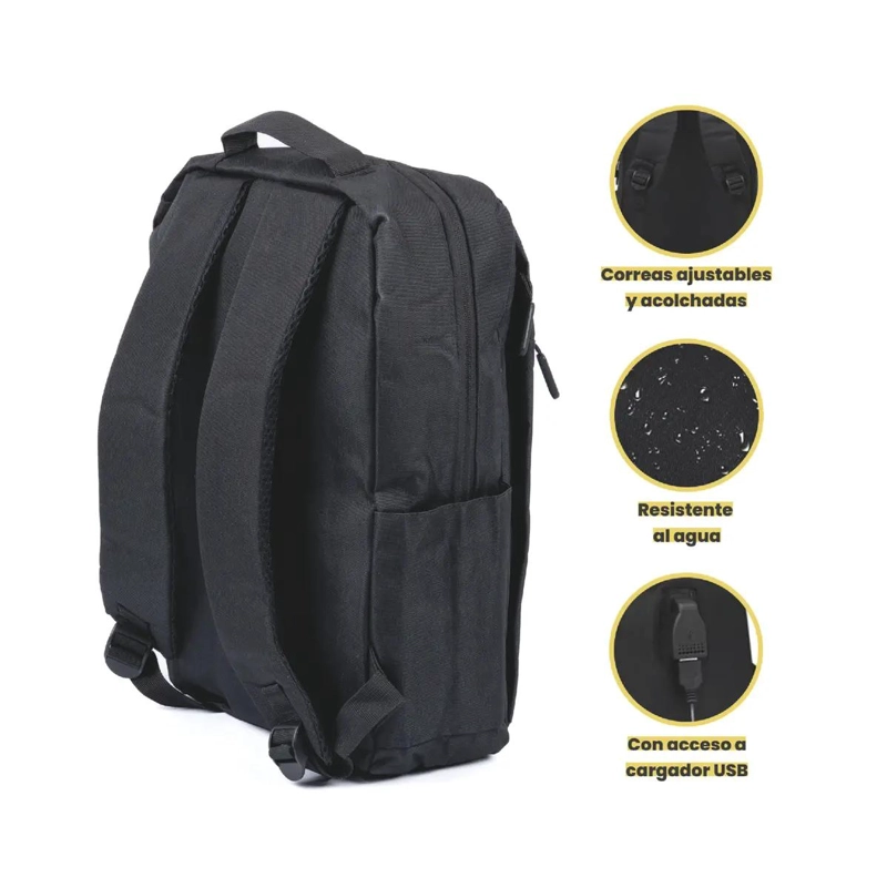 MOCHILA PARA NOTEBOOK 15' CON PUERTO USB NEGRA - 3
