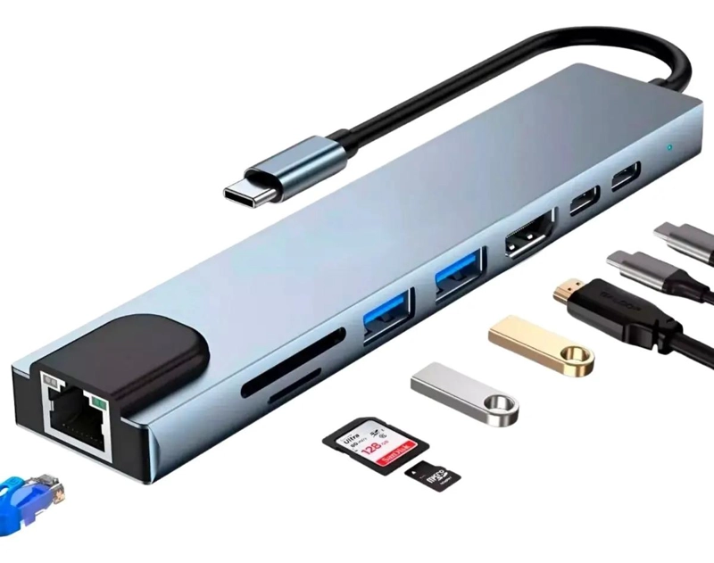 HUB ADAPTADOR USB TIPO C 8 EN 1 PARA MAC Y WINDOWS - 1