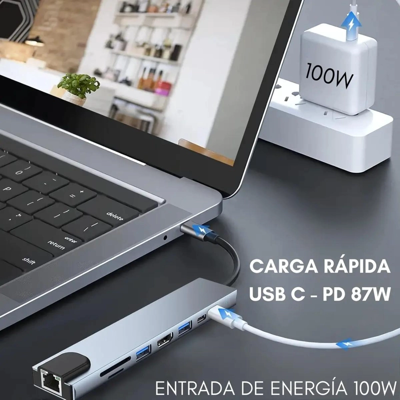 HUB ADAPTADOR USB TIPO C 8 EN 1 PARA MAC Y WINDOWS - 4
