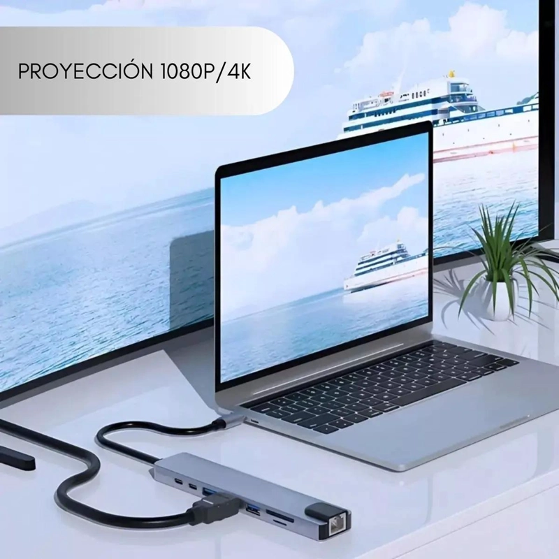 HUB ADAPTADOR USB TIPO C 8 EN 1 PARA MAC Y WINDOWS - 5