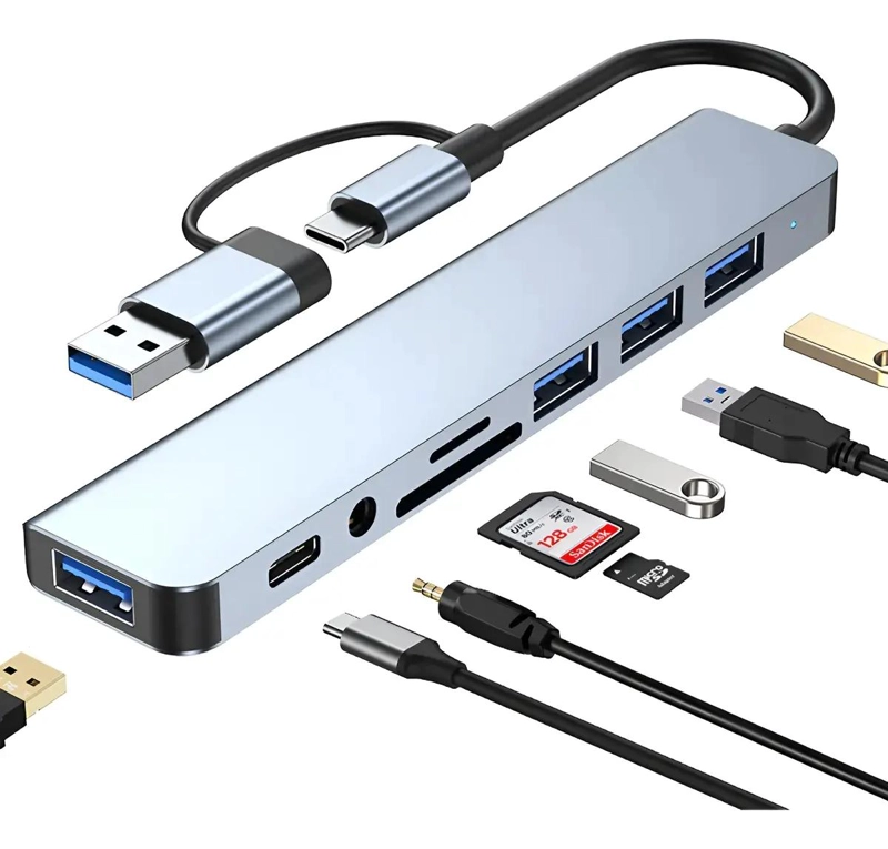 HUB ADAPTADOR USB TIPO C 8 EN 2 PARA MAC Y WINDOWS - 1