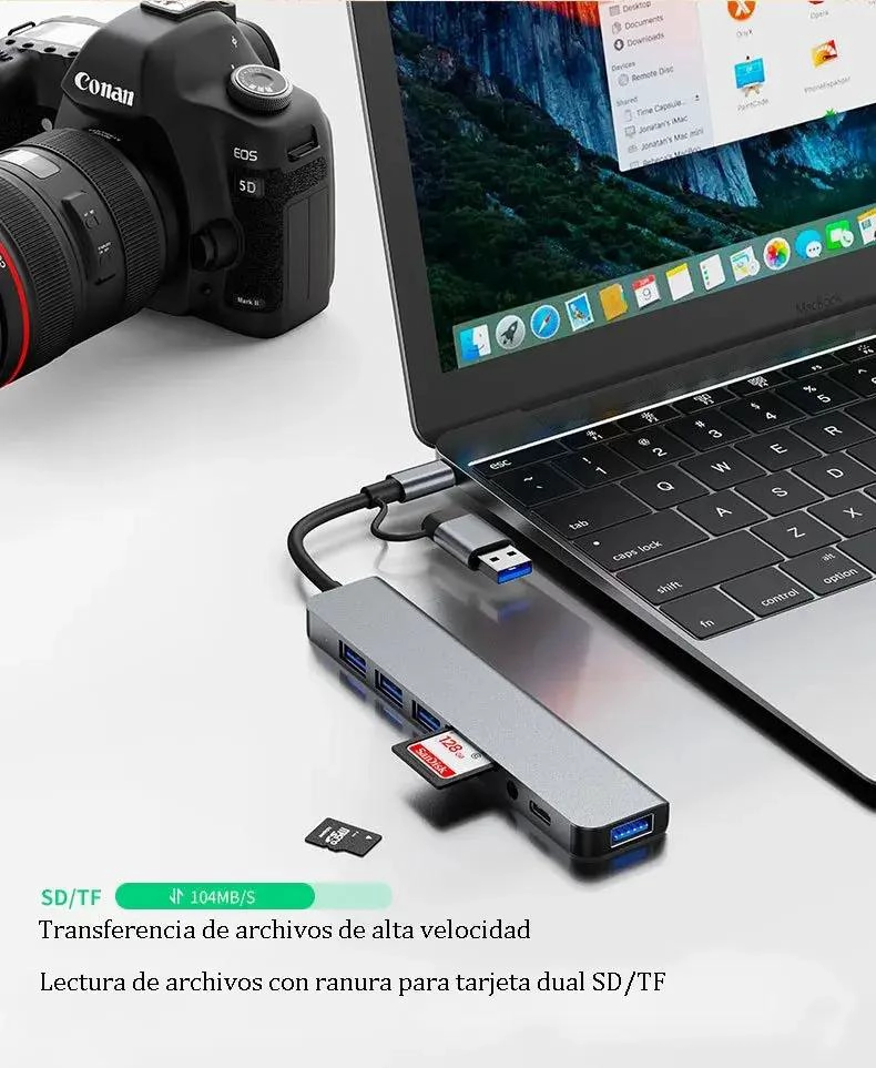 HUB ADAPTADOR USB TIPO C 8 EN 2 PARA MAC Y WINDOWS - 4