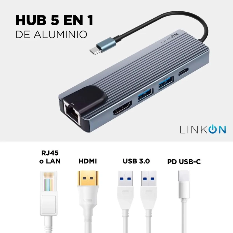 HUB ADAPTADOR USB TIPO C 5 EN 1 CON RJ45 PARA MAC Y PC - 2