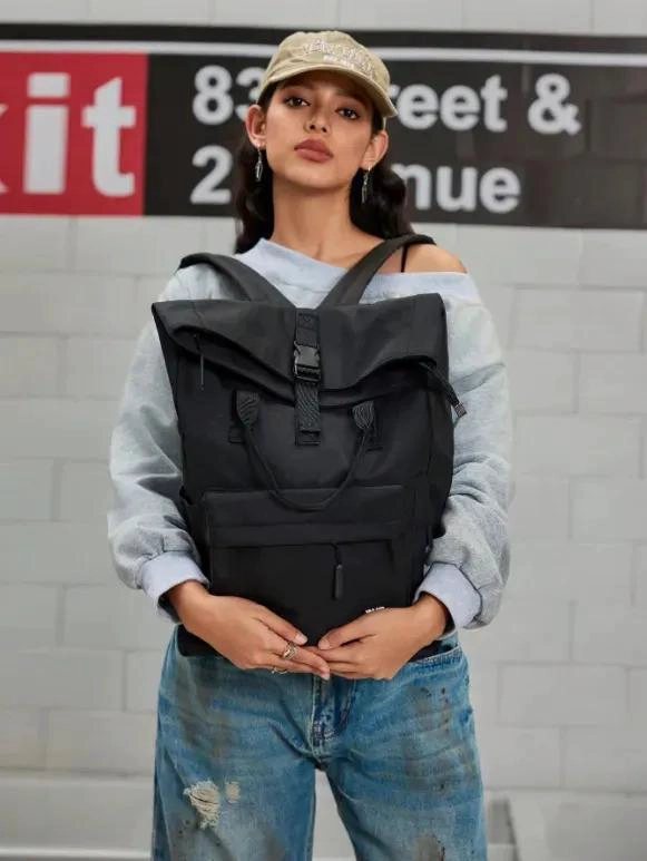 MOCHILA URBANA NEGRA 35L DISEÑO LISO - 2