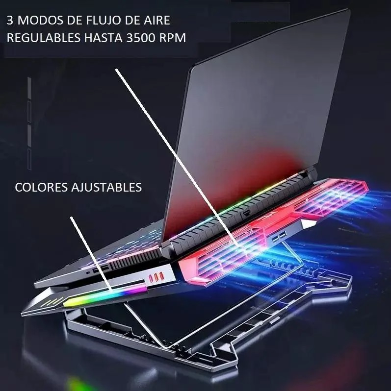 BASE ENFRIADORA PARA NOTEBOOK GAMER CON LED RGB - 3