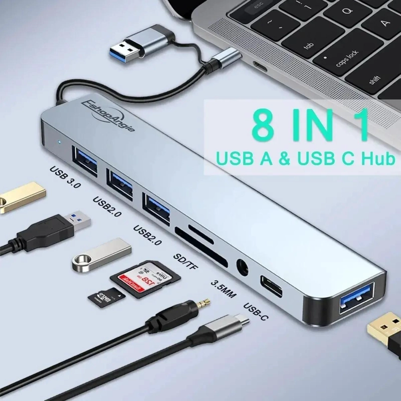 HUB ADAPTADOR USB TIPO C 8 EN 2 PARA MAC Y WINDOWS - 3