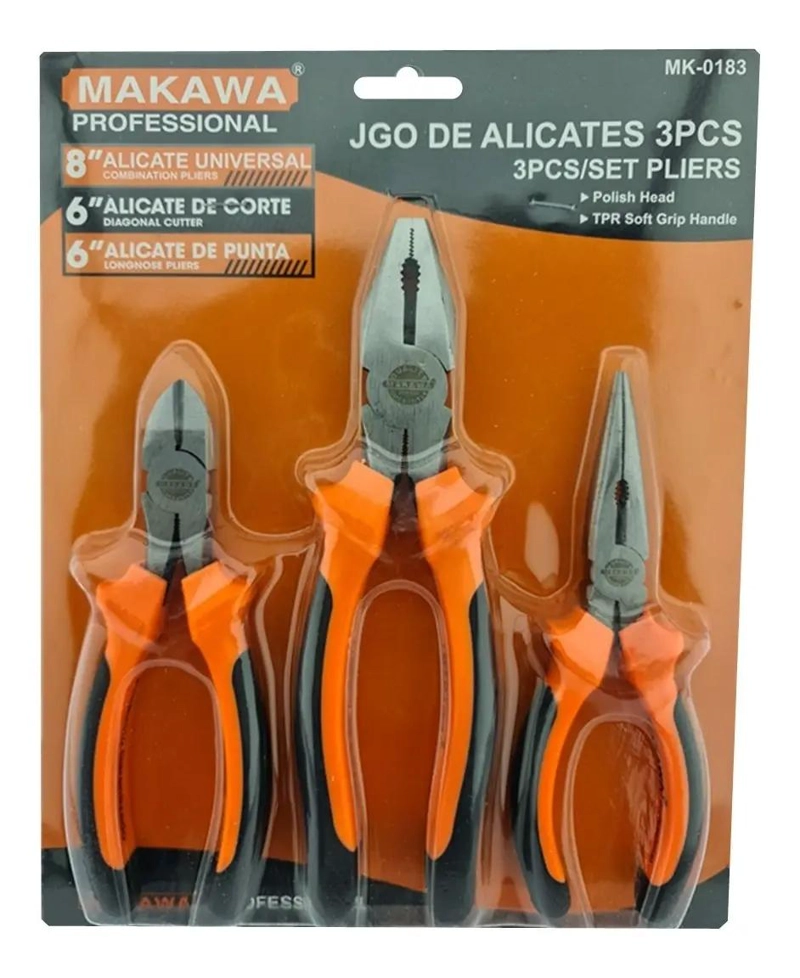 JUEGO DE ALICATES 3 PIEZAS CON MANGO ERGONOMICO - 1