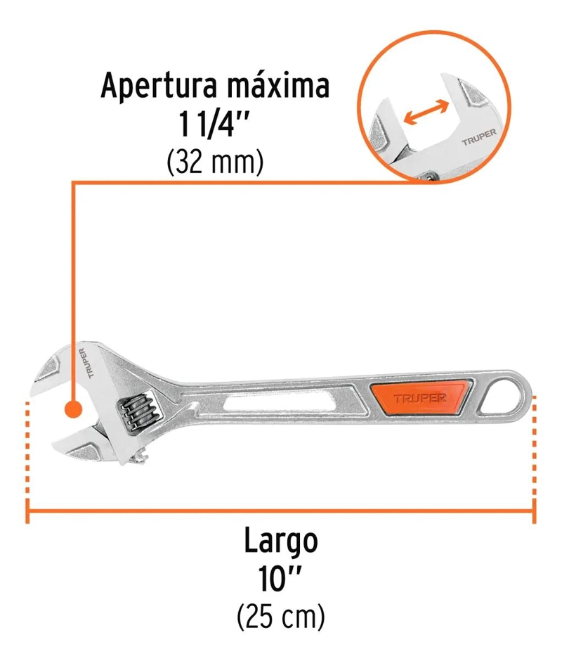 LLAVE FRANCESA CROMADA 10 PULGADAS 32 MM - 3