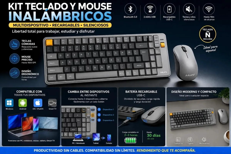 KIT INALAMBRICO TECLADO Y MOUSE GAMER RECARGABLES - 2