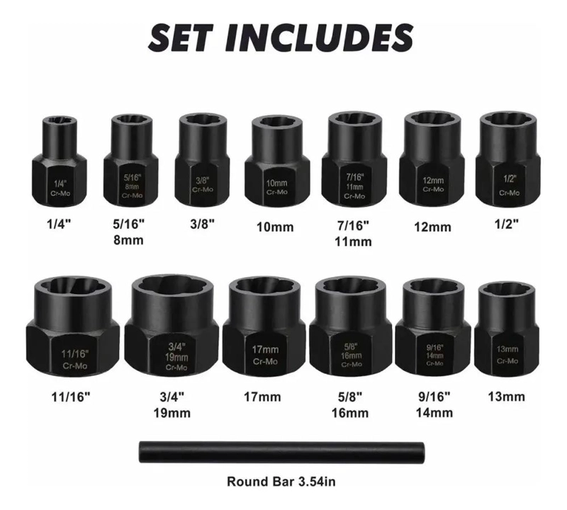 SET DE 13 DADOS EXTRACTORES DE PERNOS Y TUERCAS - 2