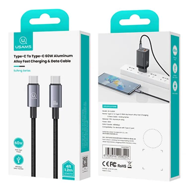 CABLE USB TIPO C A USB C 60W 25CM TRENZADO NEGRO - 4