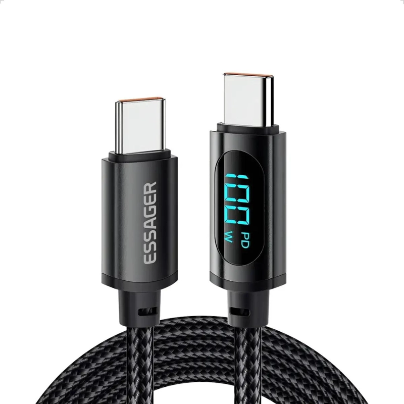 GENÉRICO CABLE USB-C A USB-C 100W 2M CON PANTALLA LED NEGRO