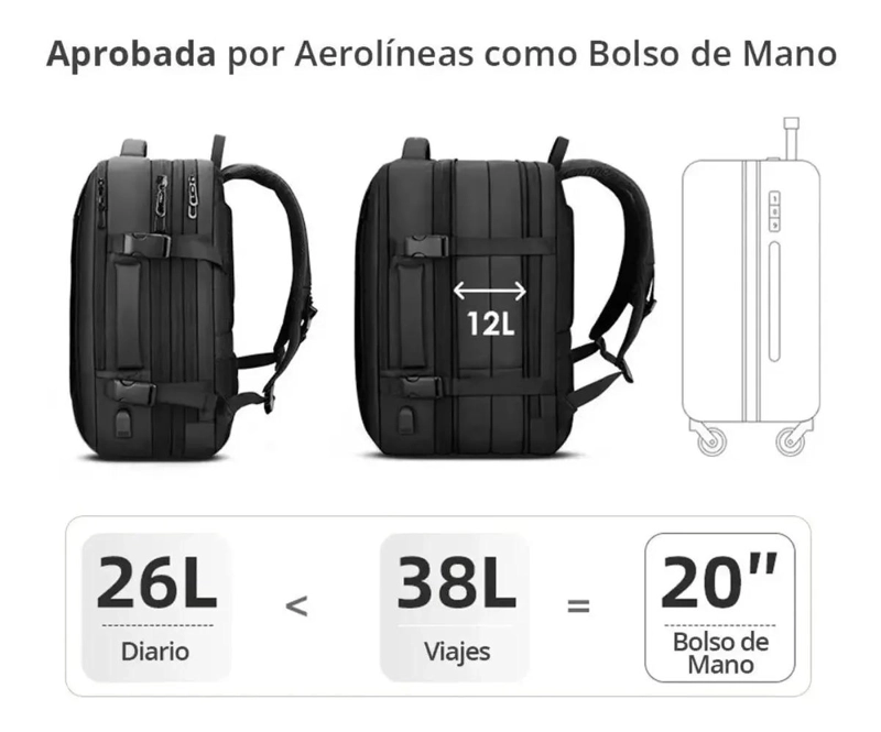 MOCHILA MALETA IMPERMEABLE ANTIRROBO 35L CON USB - 5
