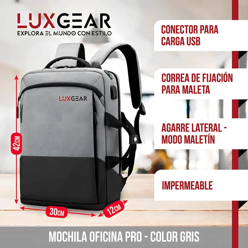 MOCHILA URBANA IMPERMEABLE PARA NOTEBOOK CON USB - 2