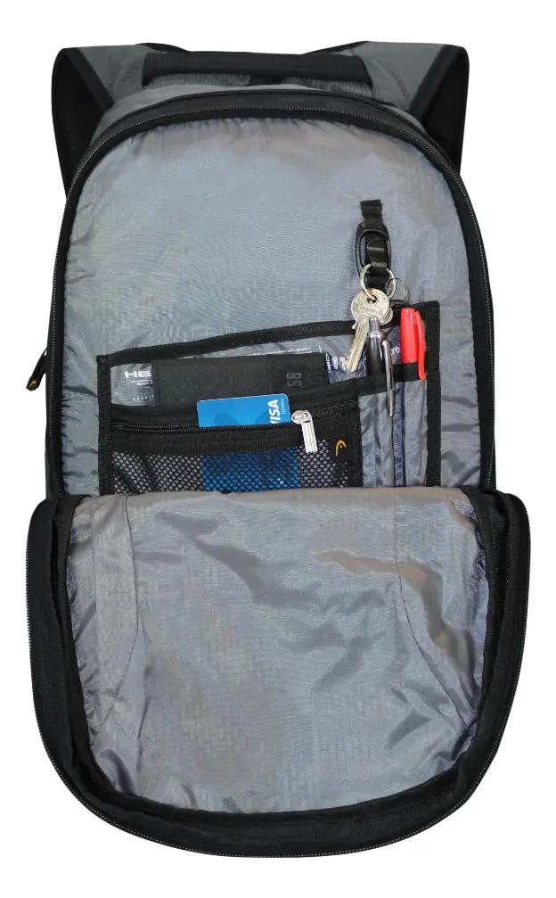 MOCHILA PORTA LAPTOP NEGRA Y GRIS CON MULTIPLES COMPARTOS - 4