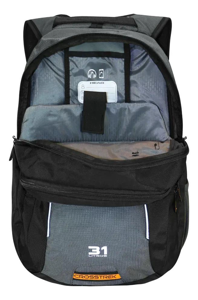 MOCHILA PORTA LAPTOP NEGRA Y GRIS CON MULTIPLES COMPARTOS - 5
