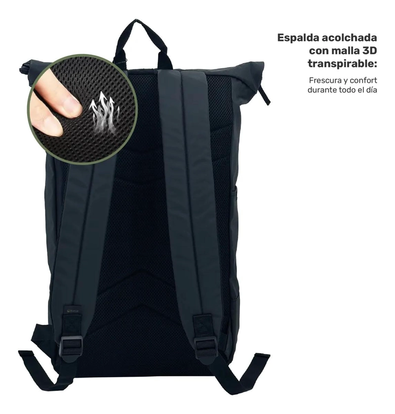 MOCHILA ROLL TOP 22L IMPERMEABLE CON PORTA NOTEBOOK - 5