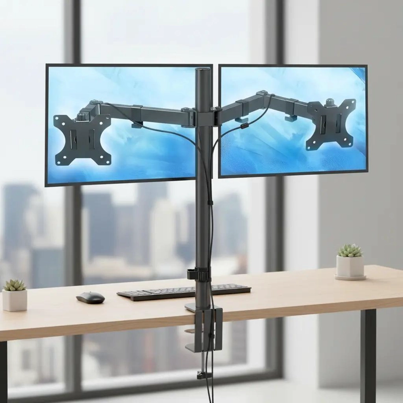 SOPORTE DE MESA ARTICULADO PARA DOBLE MONITOR COLOR NEGRO - 2