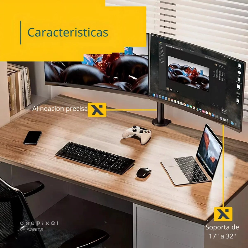 BRAZO DOBLE PARA 2 MONITORES 17-32 PULGADAS NEGRO VESA - 4