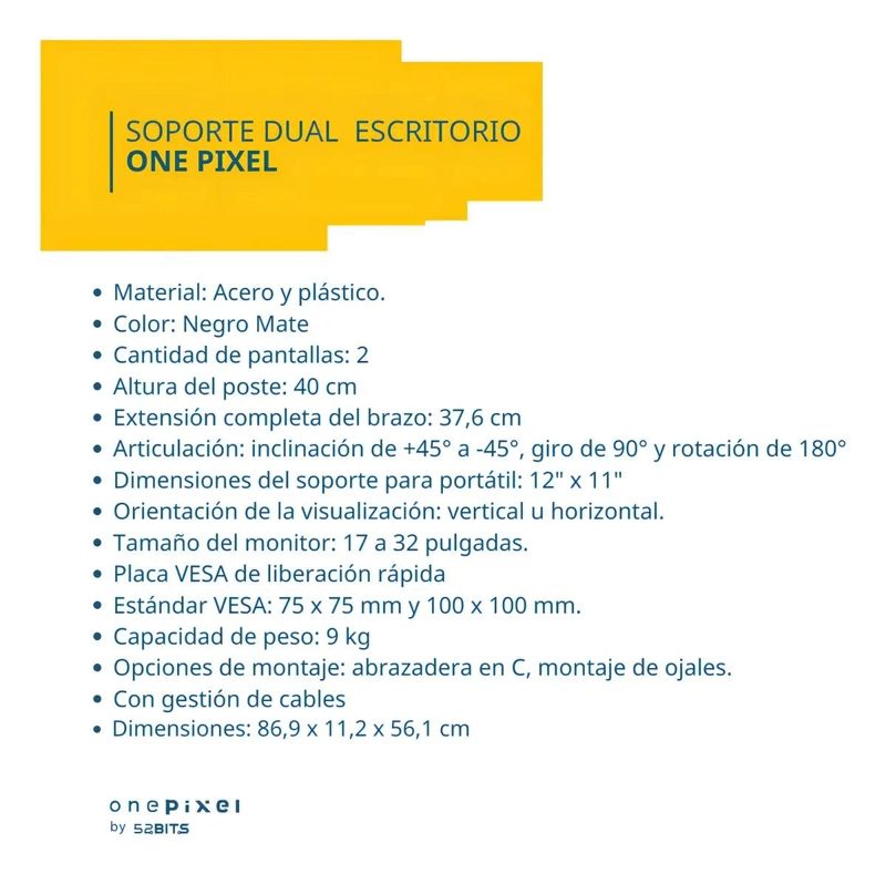 BRAZO DOBLE PARA 2 MONITORES 17-32 PULGADAS NEGRO VESA - 5