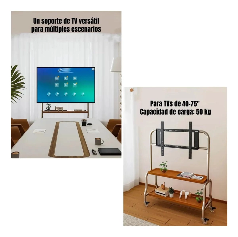 SOPORTE TV PEDESTAL 40-75' CON RUEDAS Y DOBLE ALMACENAJE - 4