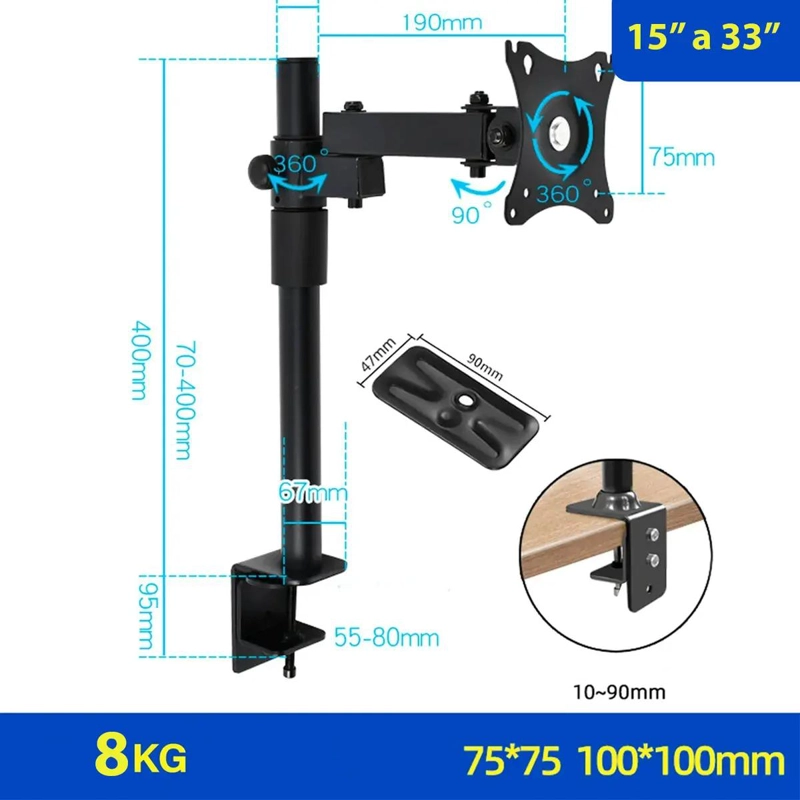 SOPORTE ARTICULADO PARA MONITOR 15 A 33 PULGADAS NEGRO - 2