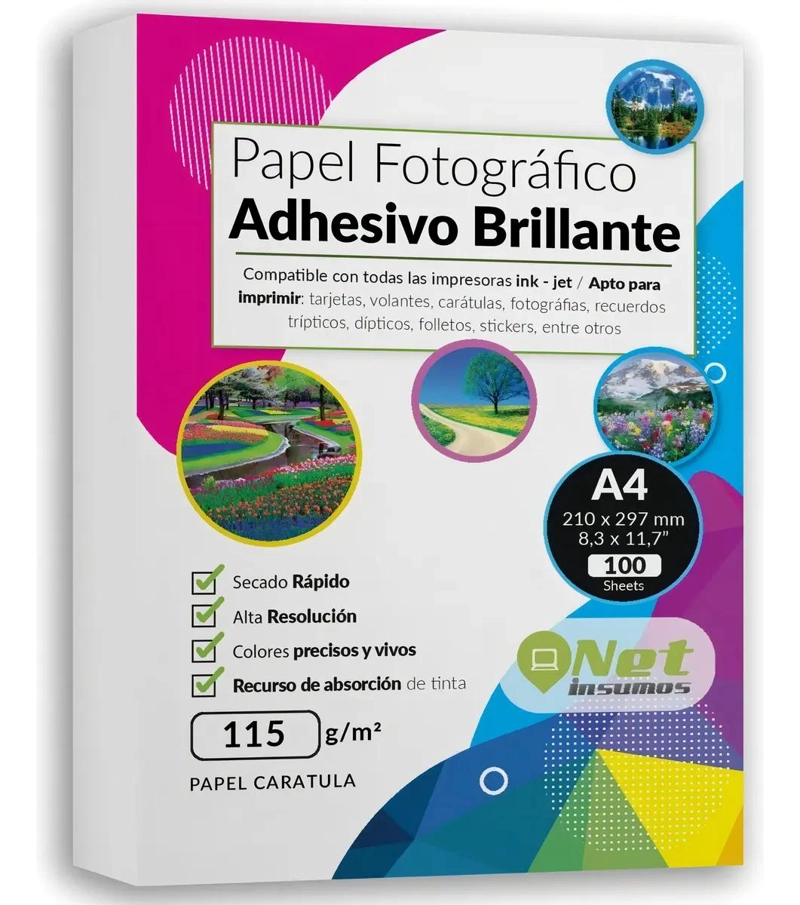 PAPEL FOTOGRAFICO ADHESIVO BRILLANTE A4 115G 100 HOJAS - 1