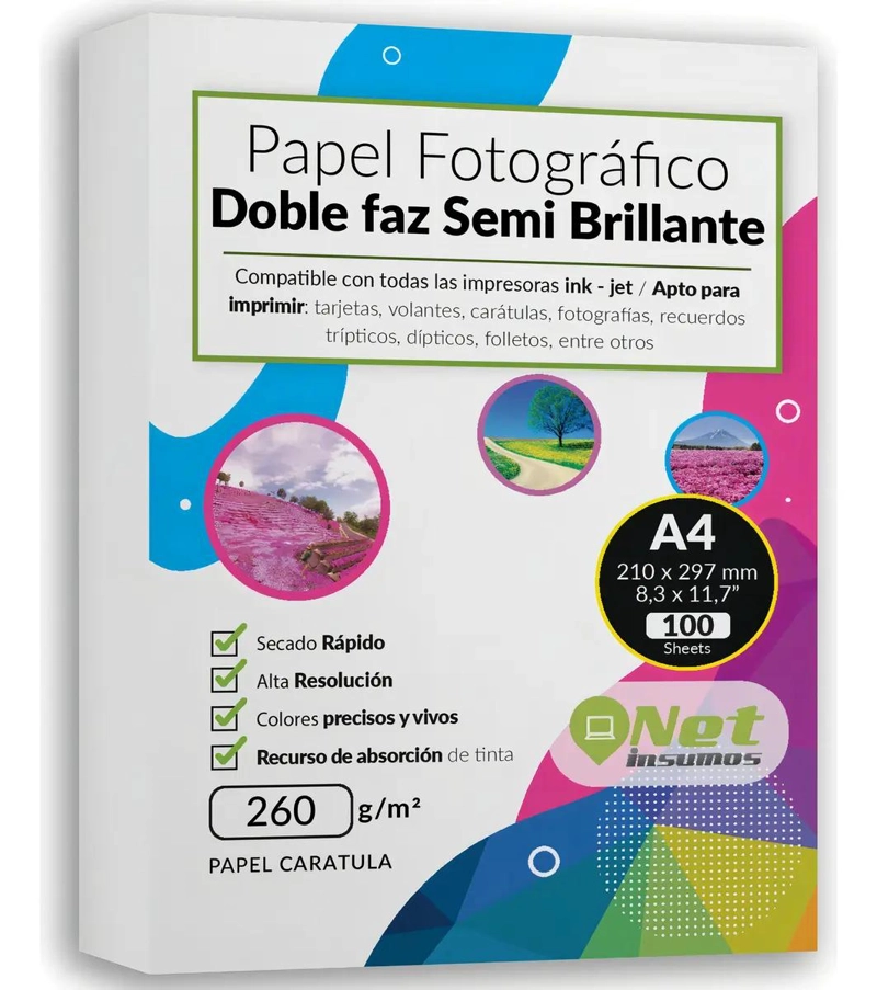 PAPEL FOTOGRAFICO A4 DOBLE FAZ SEMI-GLOSSY 260GR 100 HJAS - 1
