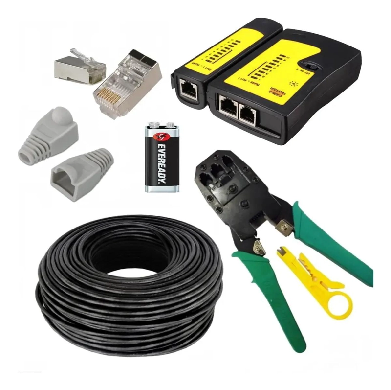 PACK CRIMP RJ45 CAT6 CON CABLE 50M Y TESTER - 1
