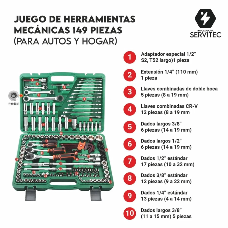 JUEGO DE DADOS Y LLAVES 149 PIEZAS ACERO CROMADO - 4