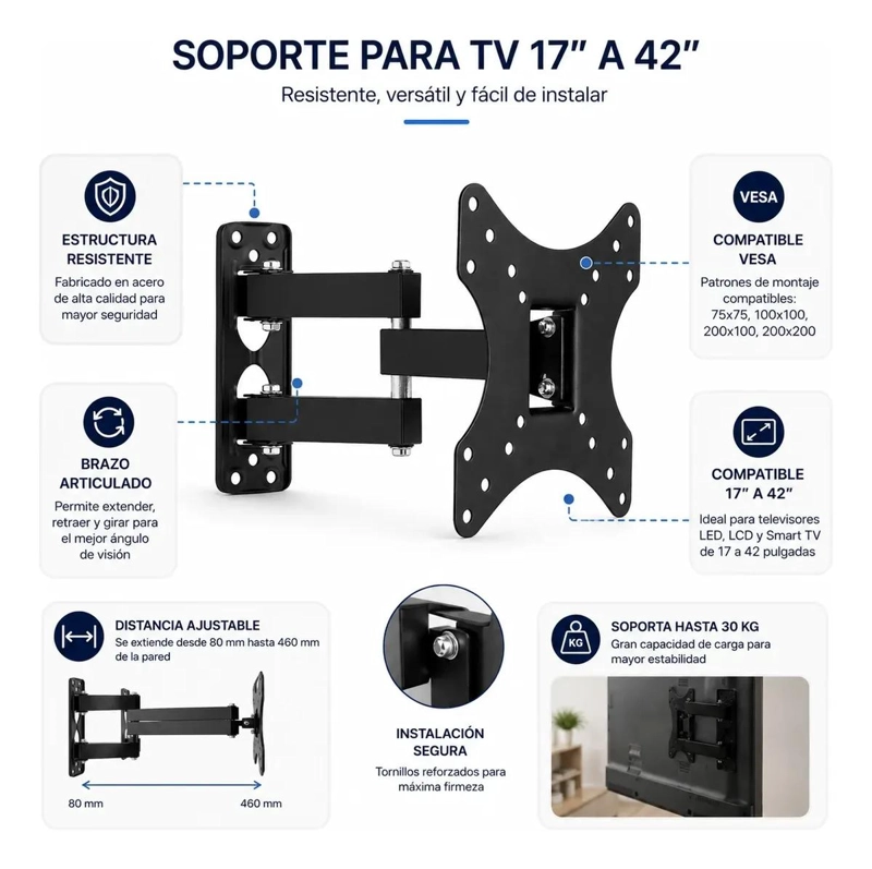 SOPORTE DE PARED ARTICULADO PARA TV 17-42 PULGADAS - 5