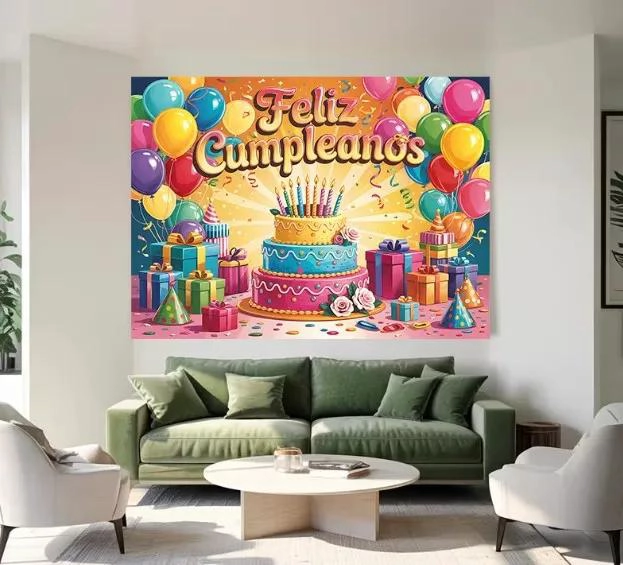 FONDO FOTOGRAFICO FELIZ CUMPLEAÑOS 80X120 CM TELA LIENZO - 2