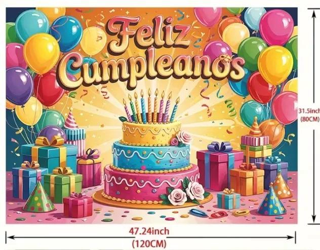FONDO FOTOGRAFICO FELIZ CUMPLEAÑOS 80X120 CM TELA LIENZO - 3