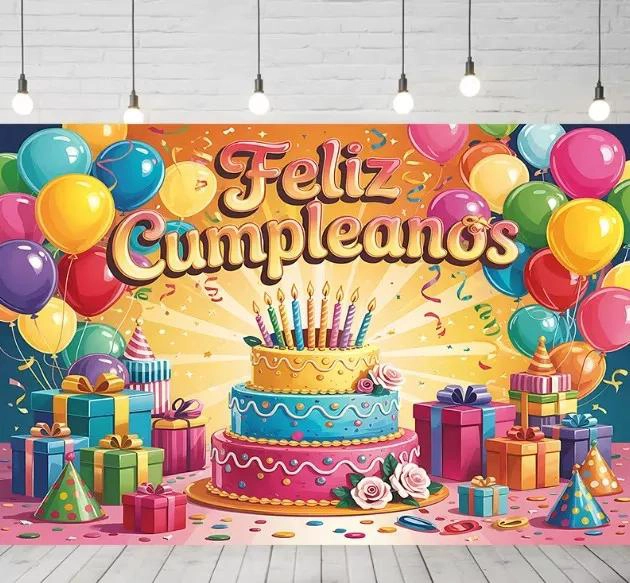 FONDO FOTOGRAFICO FELIZ CUMPLEAÑOS 80X120 CM TELA LIENZO - 4