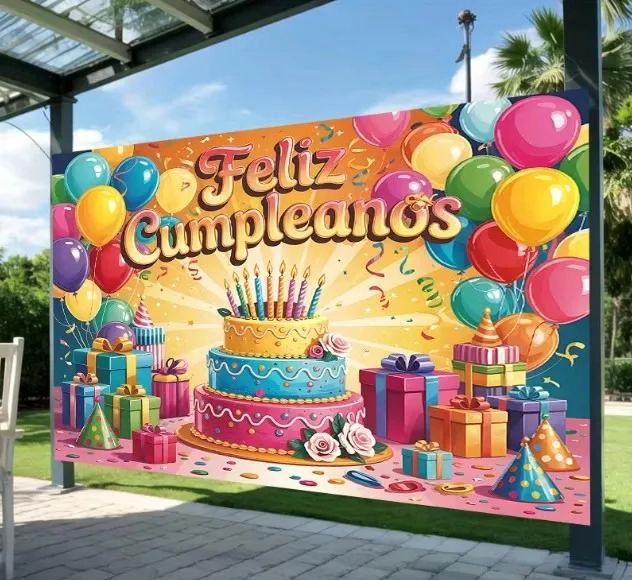 FONDO FOTOGRAFICO FELIZ CUMPLEAÑOS 80X120 CM TELA LIENZO - 5