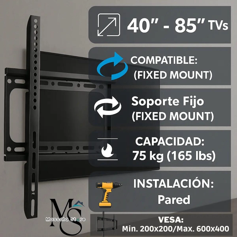 SOPORTE FIJO DE PARED PARA TV 40-85' CAPACIDAD 75KG - 3