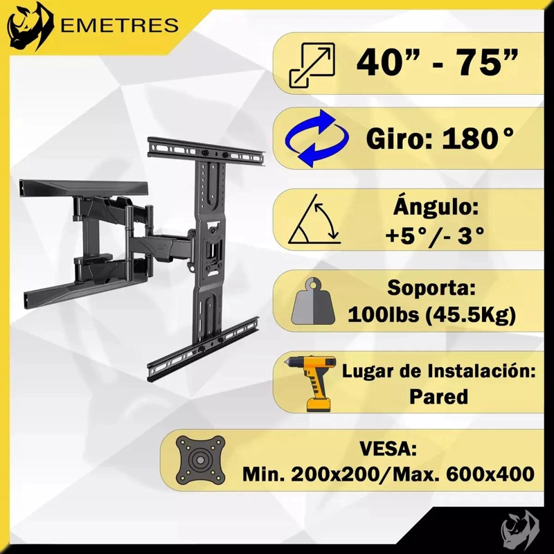 SOPORTE PARA TV DE 55 A 75 PULGADAS COLOR NEGRO - 2