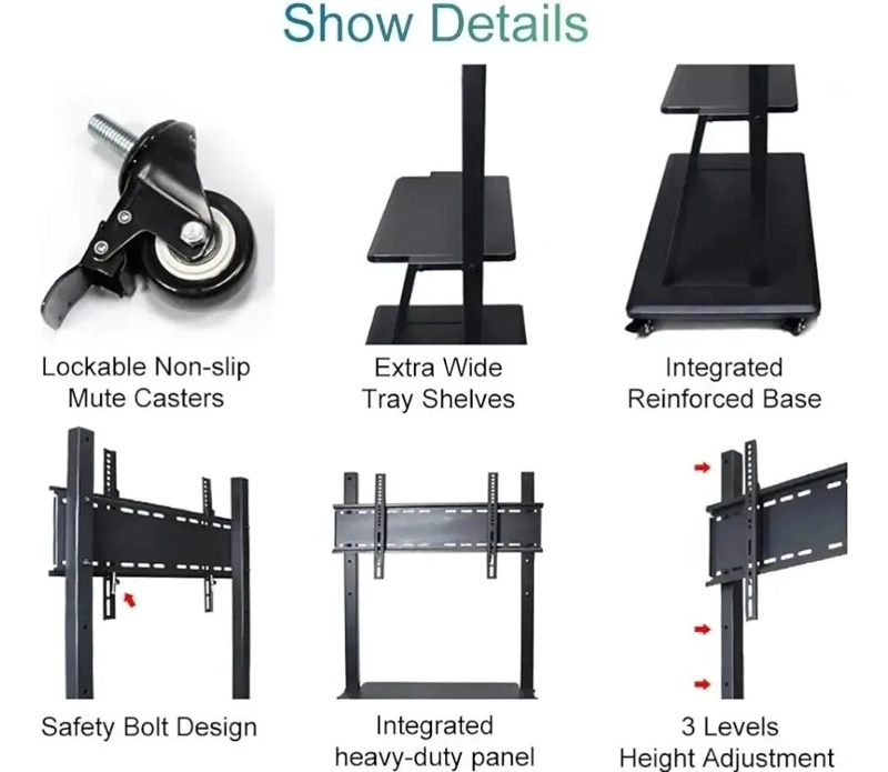 SOPORTE MOVIL PARA TV CON RUEDAS Y ESTANTES AJUSTABLES - 4